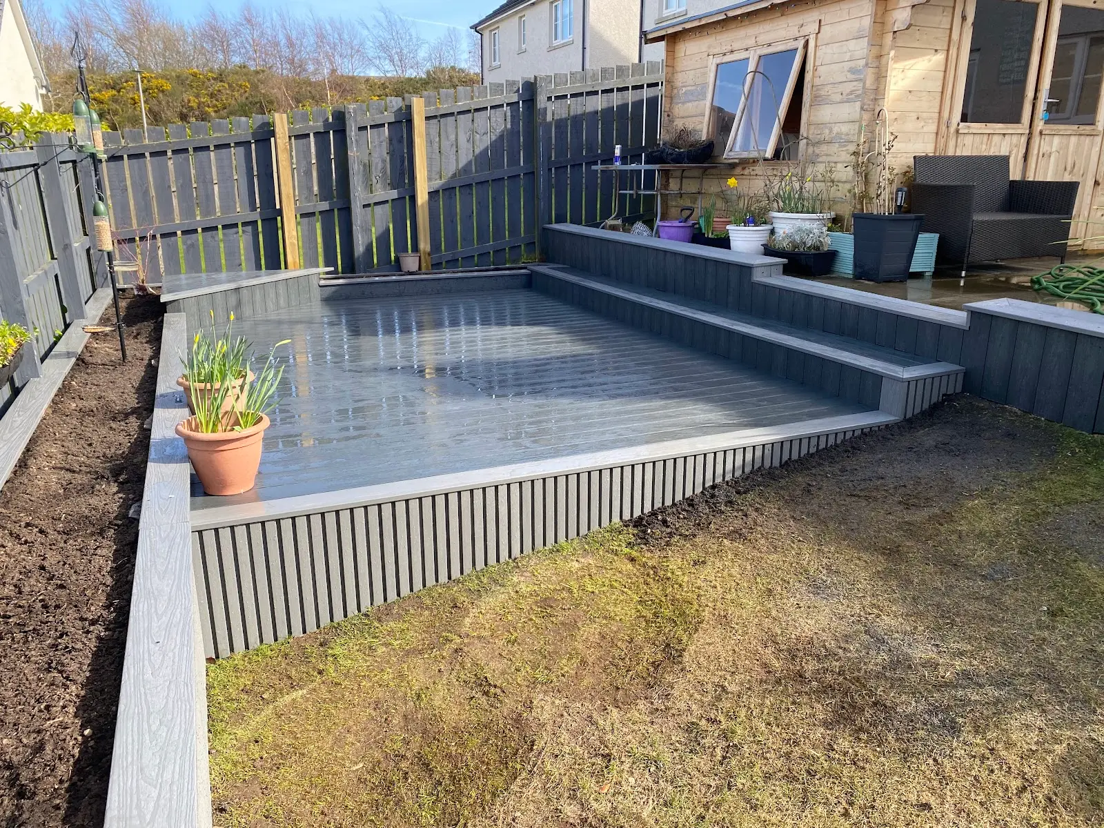 Redwood Timber Decking Stonehaven Scandinavian Redwood timber garden deck in Stonehaven by NPAS
