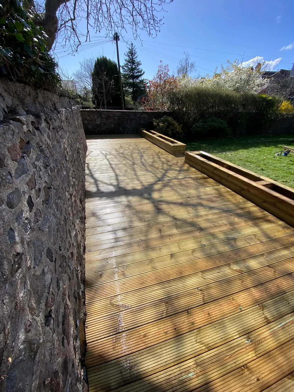 Timber Decking & Balustrade Peterculter Garden patio decking with wooden step balustrade in Peterculter